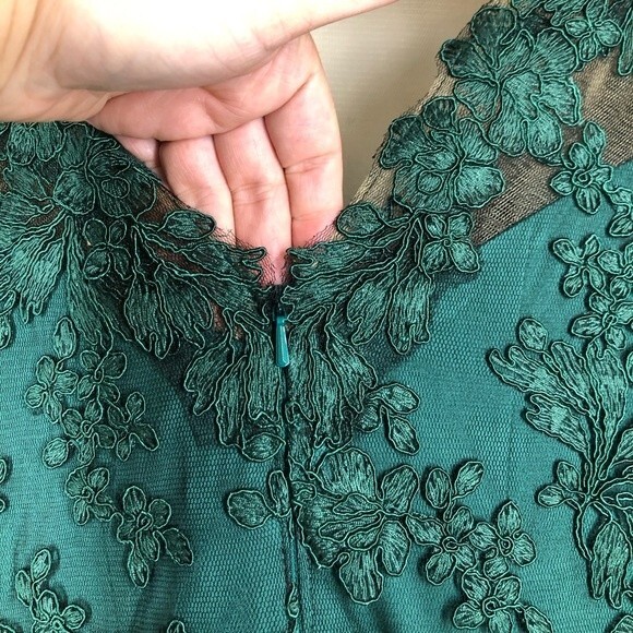 Tadashi Shoji Emerald Green Tometi Embroidered Lace Gown Maxi Dress 2 - Picture 13 of 16